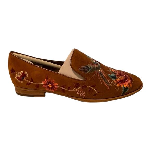 New Johnny Was Freja Embroidered Cognac Suede Leather Loafers Size 6.5 NIB - Picture 3 of 8